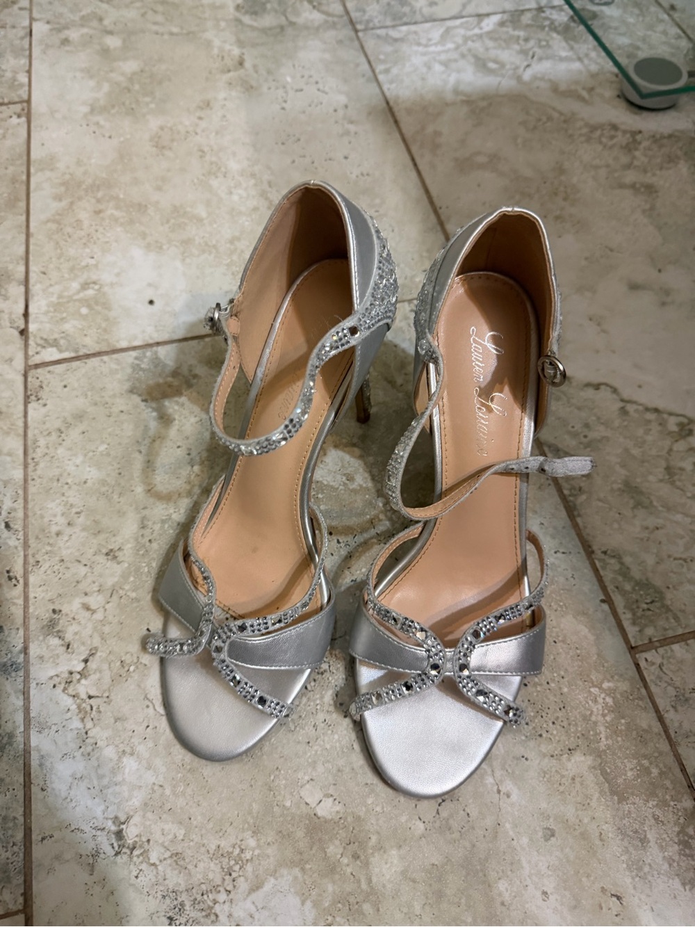 Lauren Lorraine Silver Rhinestone Strappy High Heels